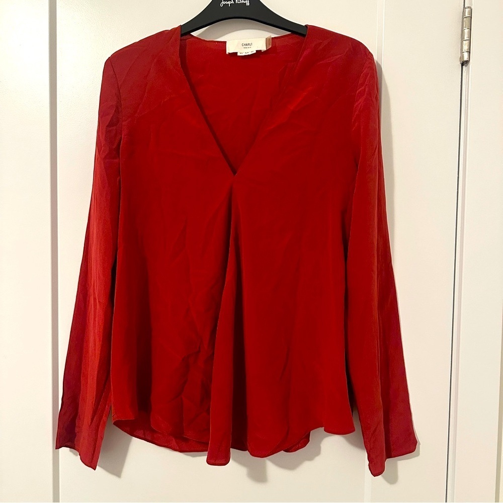 Charli Silk Rust Red V-neck Flowy Blouse Size 4 Women’s
